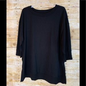 Terra & Sky Women’s Black Pullover Sweatshirt Split Hem 3/4 Sleeves 0X 14W EUC